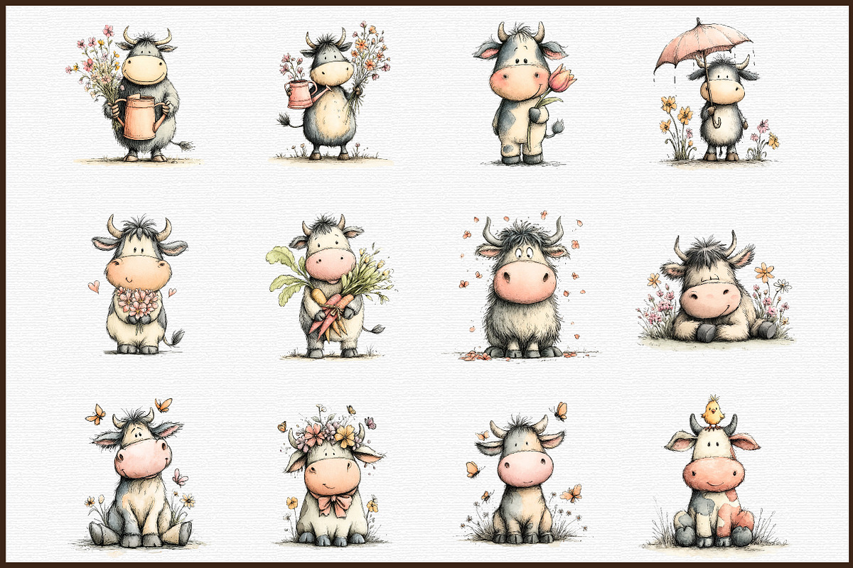 Watercolor Spring cow Illustrations, an Illustration by Sublimation Artist (Photo 3 of 6)