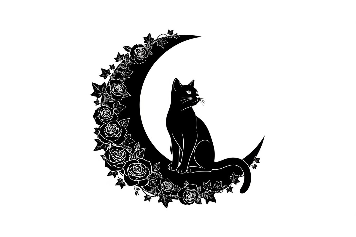 Cat on Crescent Moon Bundle, an Illustration by jahid234 (Photo 28 of 31)