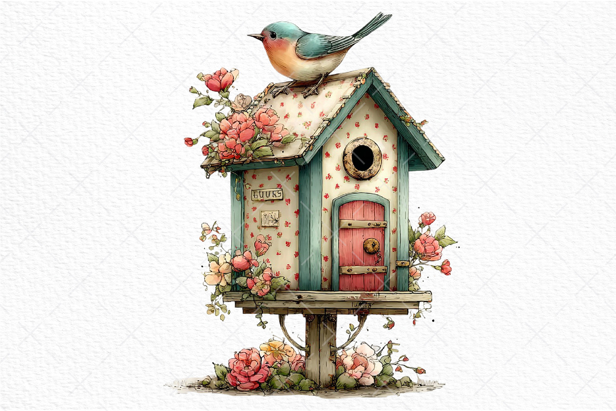 Whimsical Spring Birdhouse Clipart, an Illustration by Craft Nest (Photo 10 of 11)