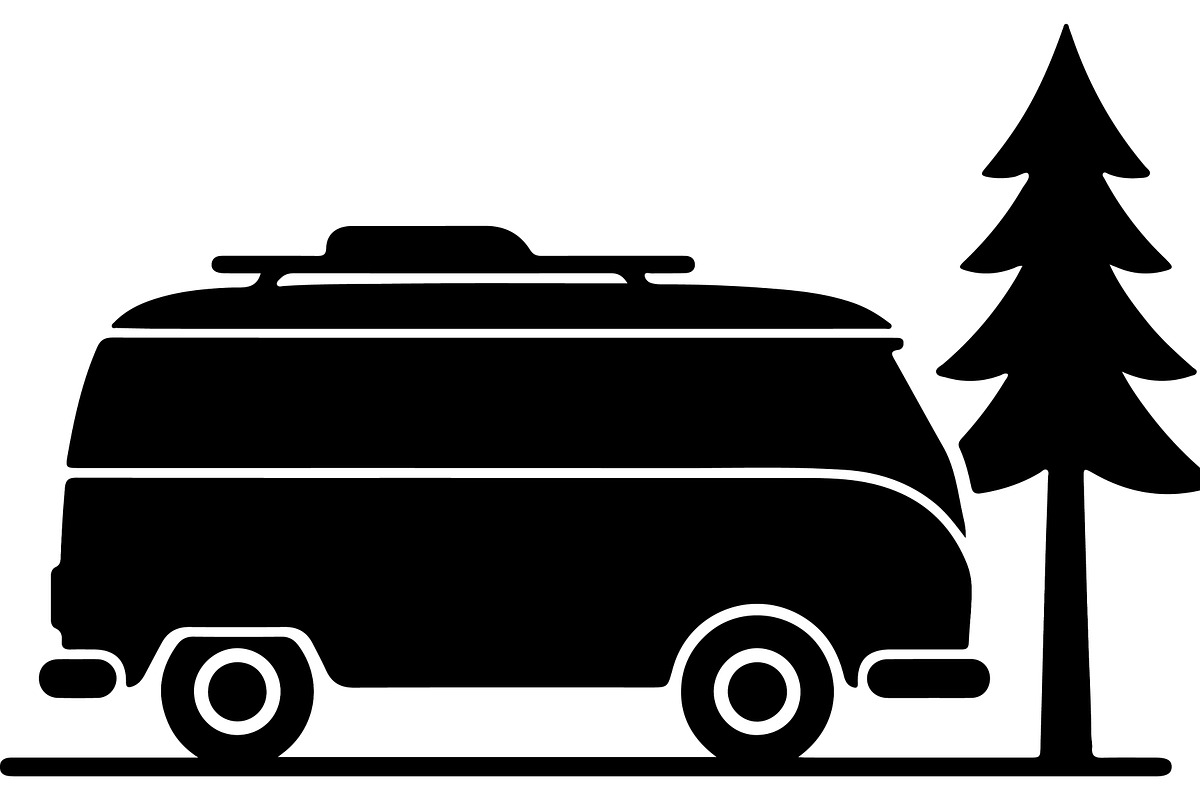 Camper Van and Pine Tree Silhouette, a Transportation Illustration by abu67222 (Photo 12 of 13)