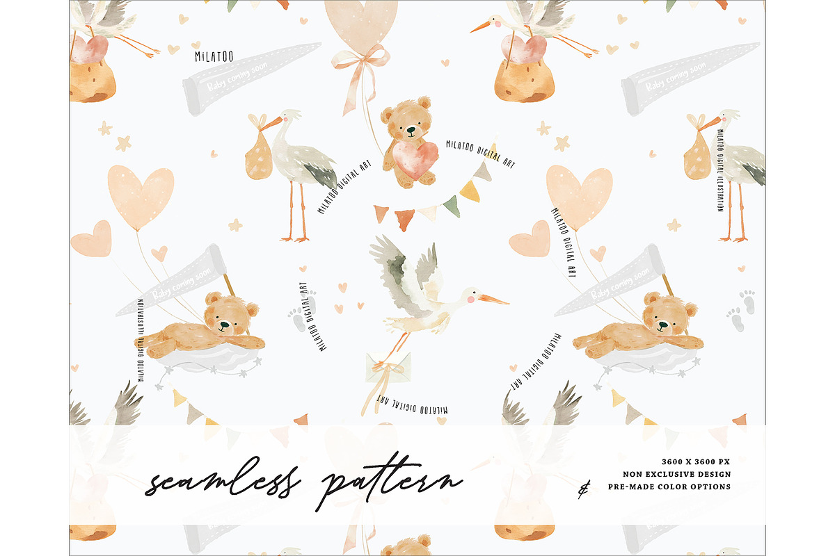 Nursery pattern baby bear pregnancy, a Pattern Graphic by Milatoo (Photo 1 of 3)