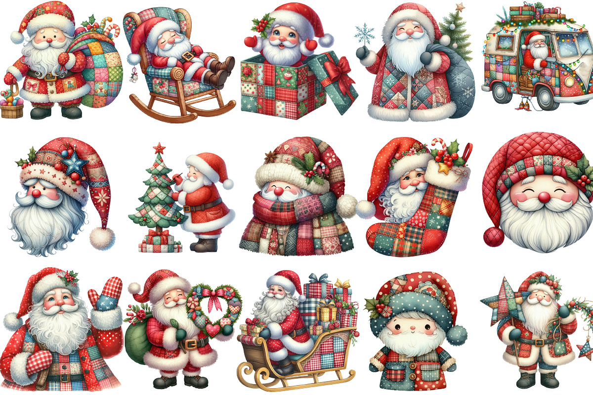 Patchwork Christmas Cute Santa Clip, an Illustration by Designking (Photo 2 of 5)