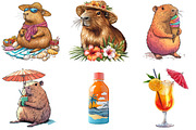 Summer Capybara Clipart Set PNG, an Illustration by Designking (Thumbnail 3 of 5)