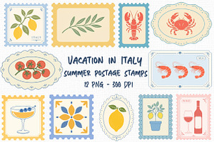 Vacation in Italy Summer Postage Sta, an Illustration by Libby Wishes