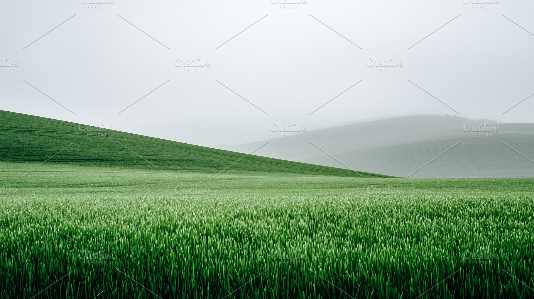 Green field of young grass with hill, a Nature Photo by MistyDay