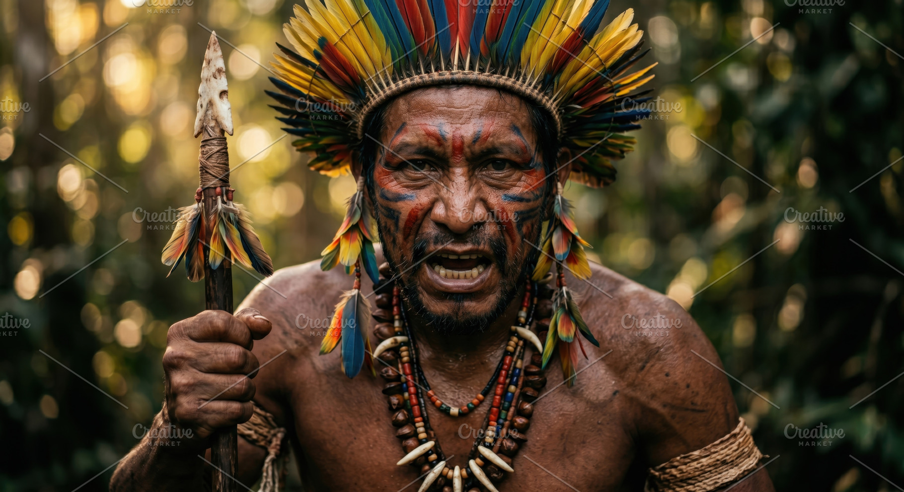 Elder in traditional garb with spear, a Photo by Beautiful things