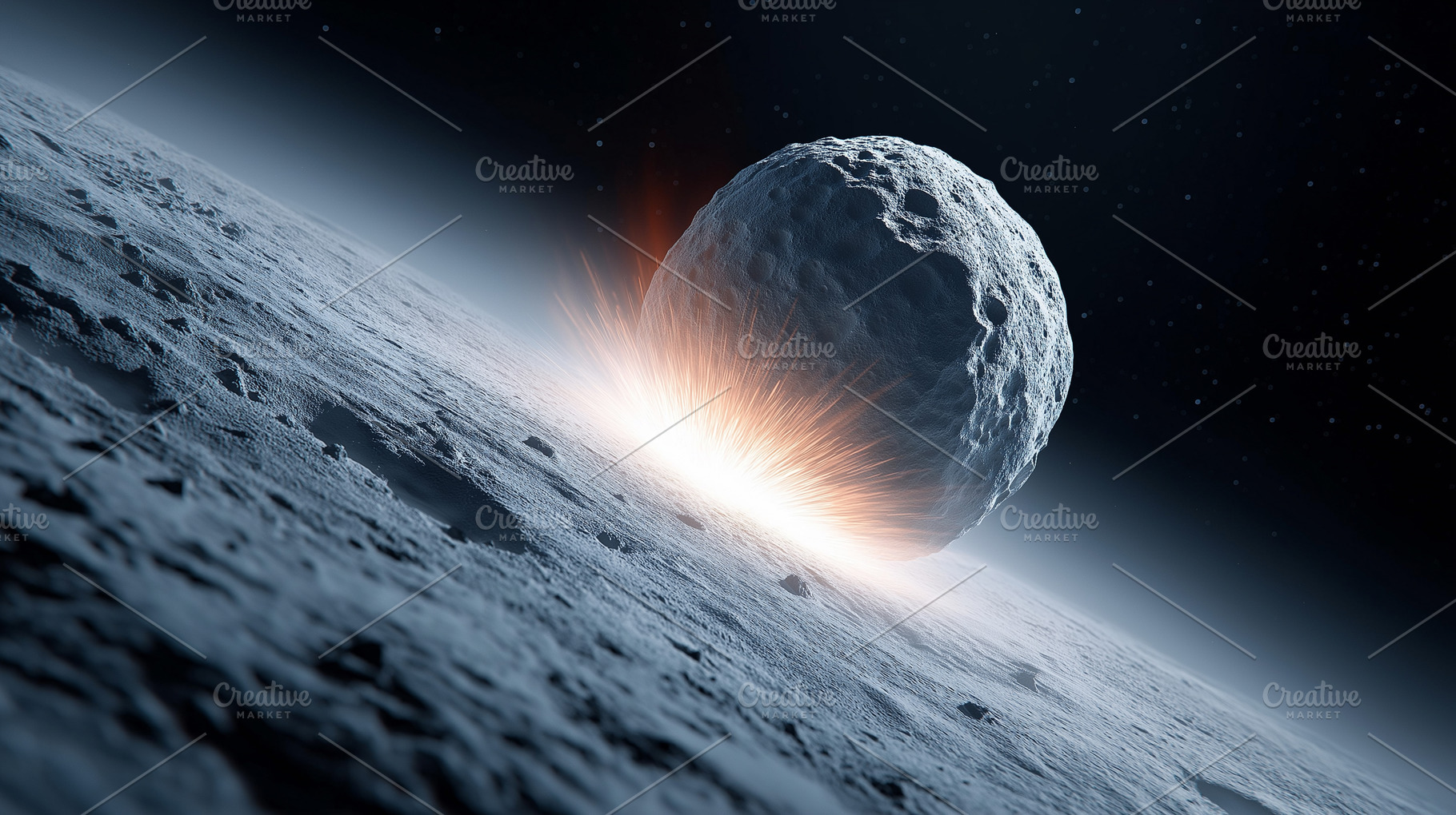Powerful asteroid impact on a moon, a Background Photo by MistyDay