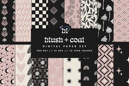 Blush & Coal Pattern Set, a Pattern Graphic by Brandi Lea Designs