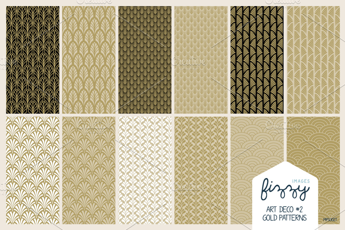 12 x EPS JPG Art Deco Gold Patterns, a Pattern Graphic by Fizzy Images