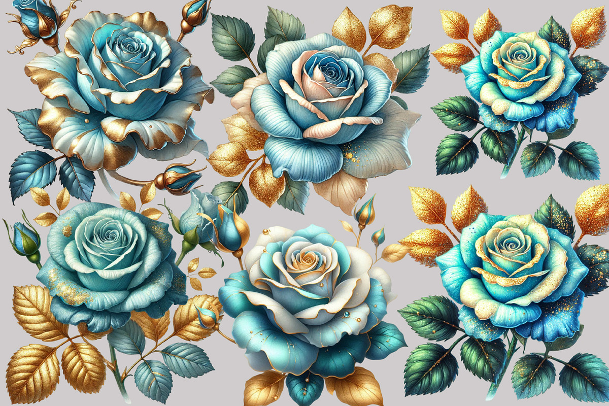 Baby Blue and Gold Glam Roses, an Illustration by Designworld (Photo 5 of 9)