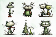 Whimsical Christmas Cats Clipart, an Illustration by Creative Art (Thumbnail 7 of 14)