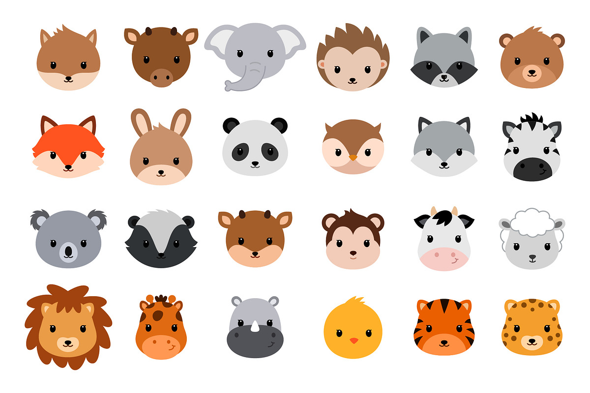Cute cartoon animals. Vector heads., an Animal Illustration by Unicornspedia