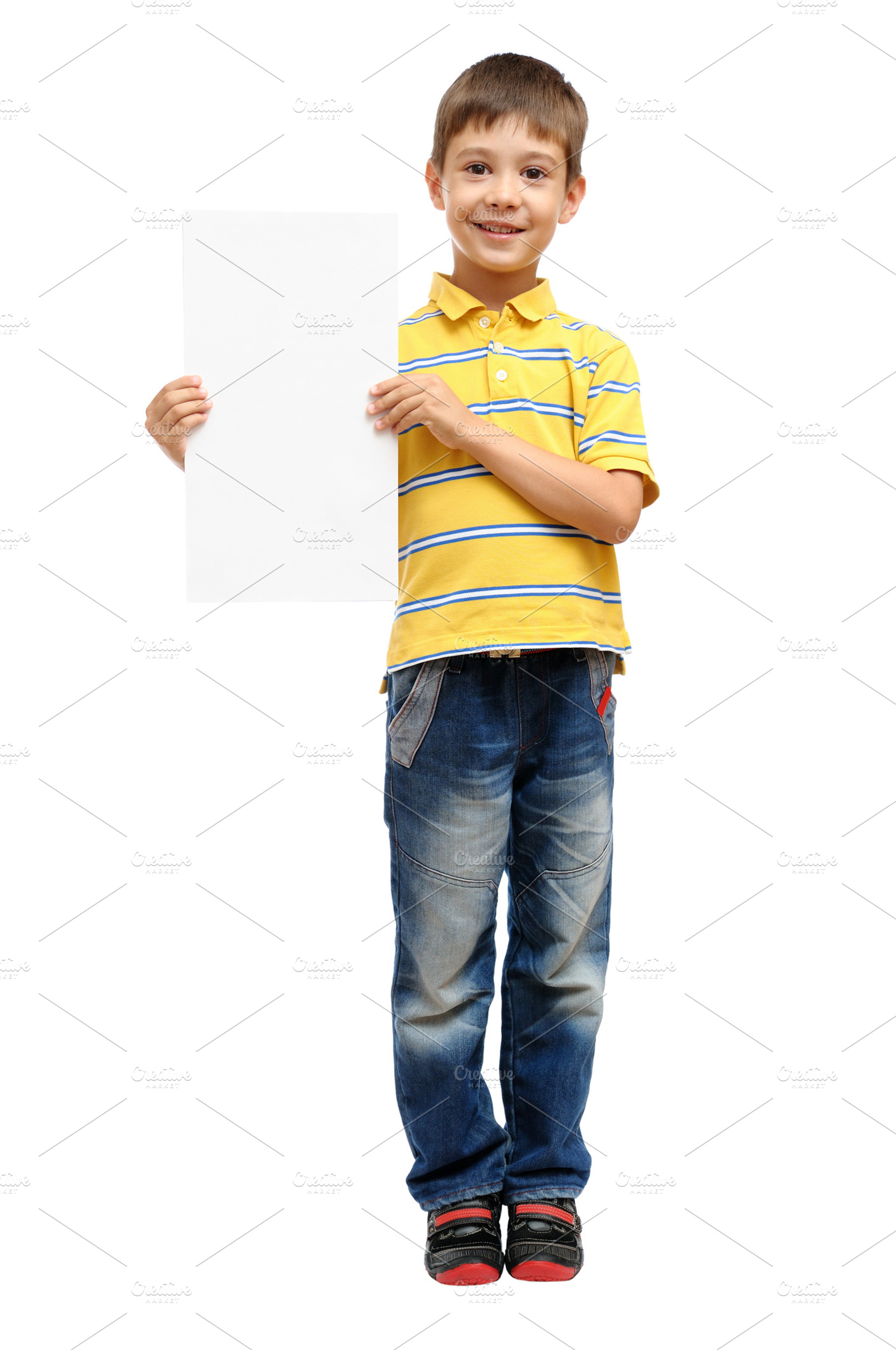Child holding blank poster