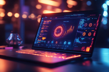 Futuristic Laptop Screen Displays Da, a Background Photo by Pixeness