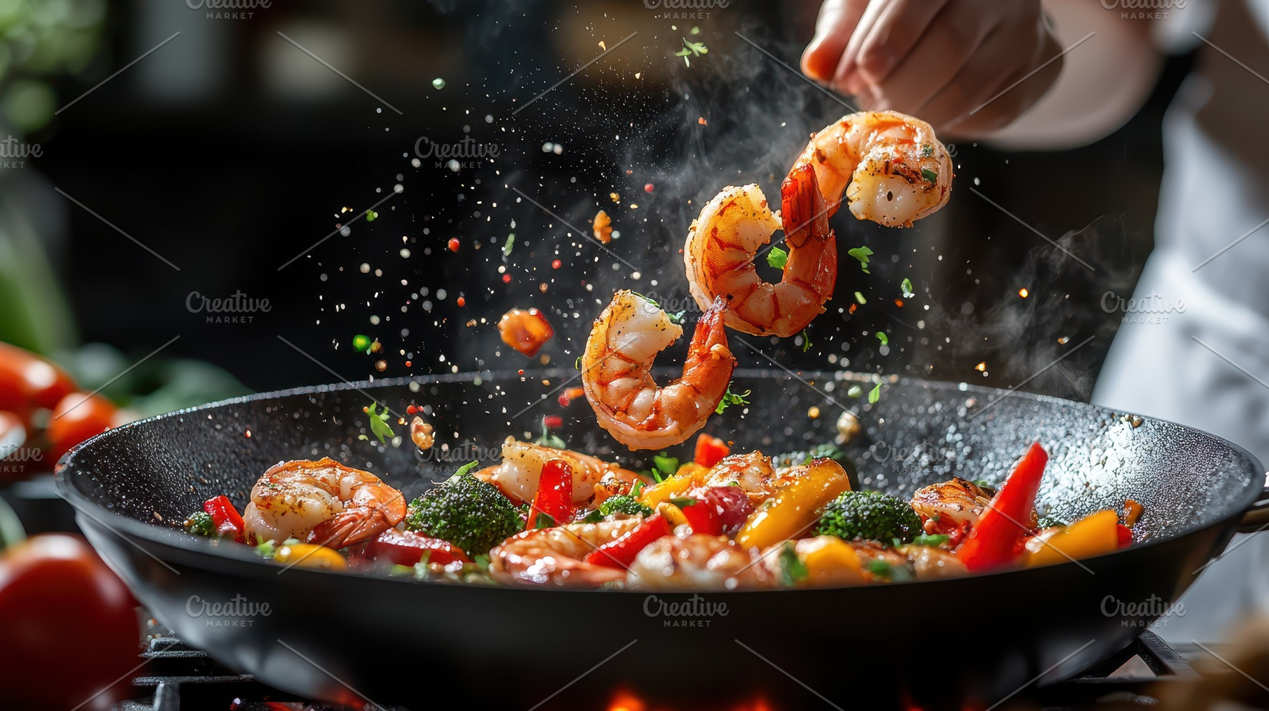 Delicious Shrimp Stir Fry Cooking in, a Food & Drink Photo by Pixeness Studio