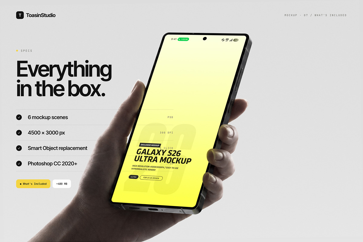 Hand Held Galaxy S26 Ultra Mockup, an Android Mockup by Toasin Studio (Photo 7 of 8)