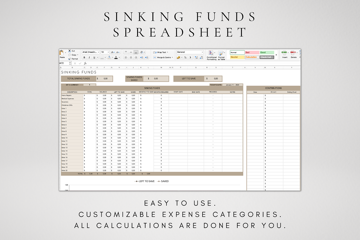 Digital Sinking Funds Excel Template, a Templates & Theme by BRANDcontent (Photo 2 of 6)