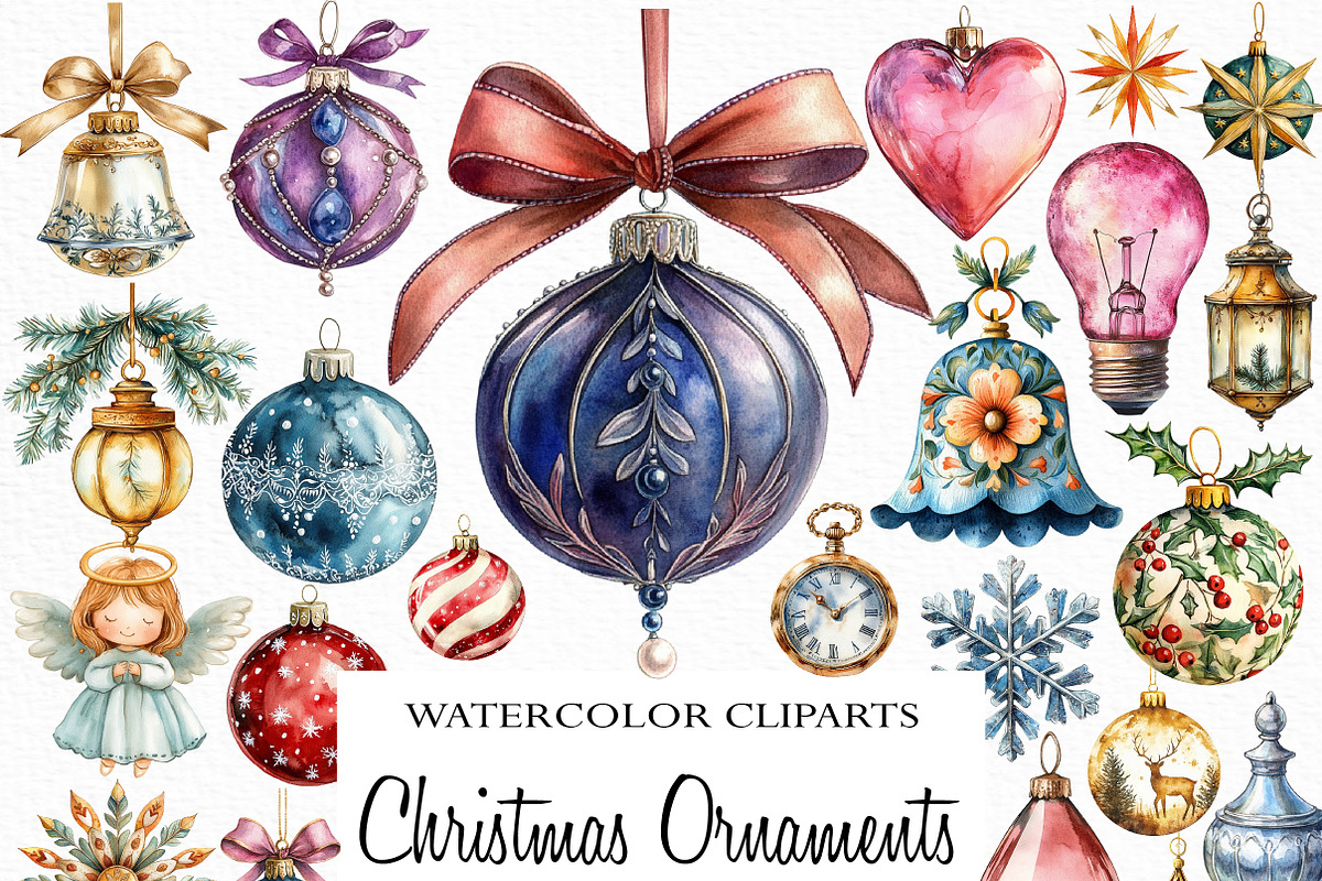 Vintage Christmas Ornaments Clipart, an Illustration by Craft Nest (Photo 1 of 6)
