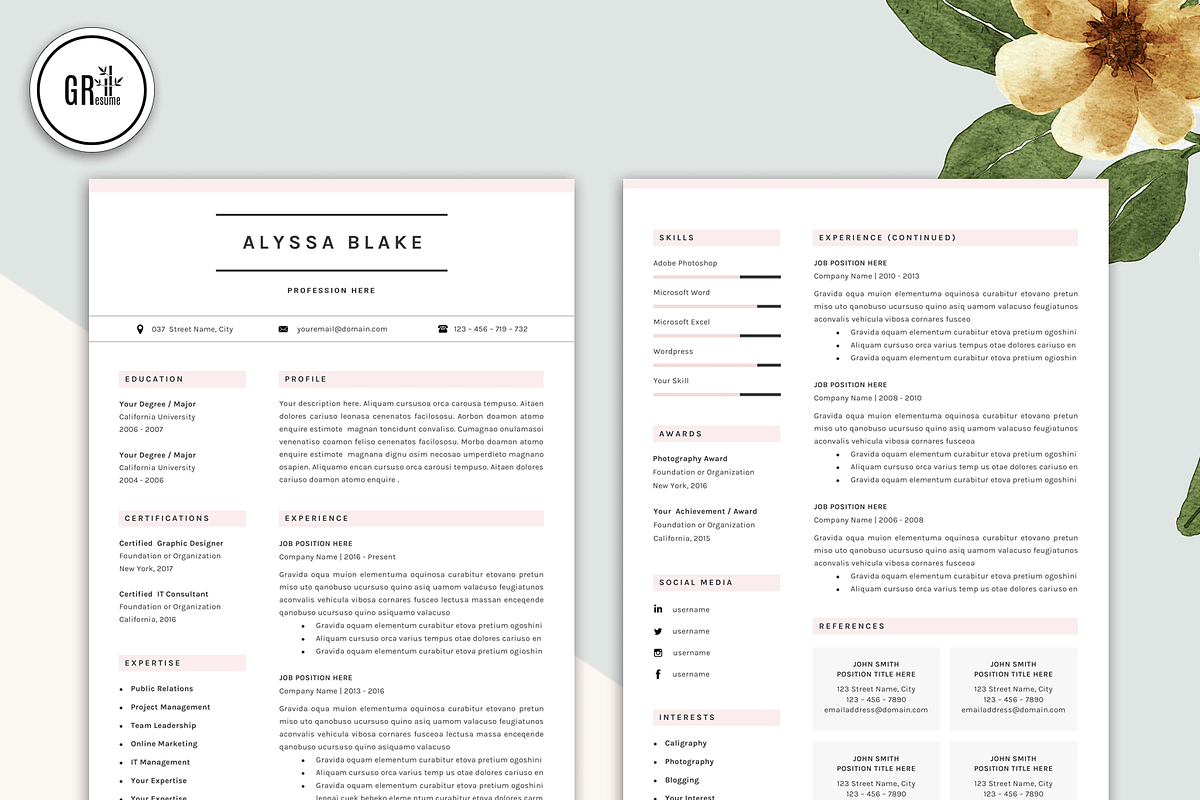CV Resume Template for Word, a Resume Template by GResume (Photo 3 of 7)