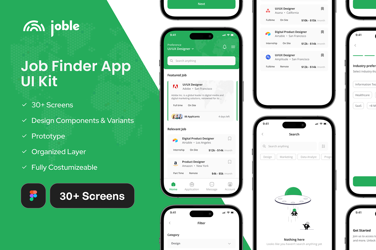 Joble - Job finder App UI Kit, an UI Kit Template by restiyathena (Photo 1 of 6)