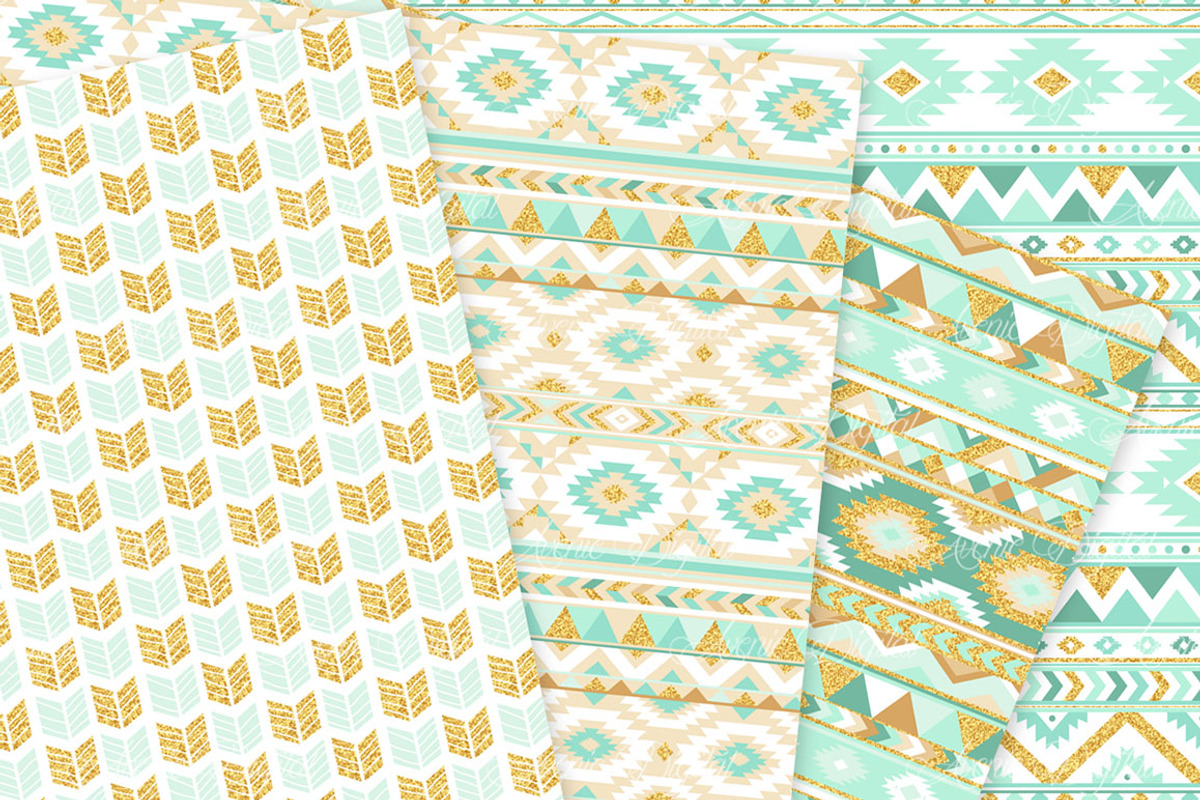 Mint & Gold Boho Seamless Patterns, a Pattern Graphic by Avenie Digital (Photo 2 of 4)