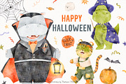 Cute animal Halloween clipart, an Animal Illustration by Watercolor Nastasia Art (Thumbnail 1 of 7)