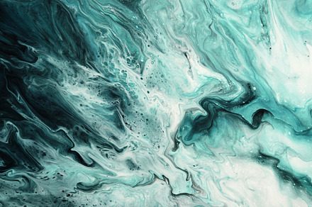 Fluid Art. Liquid transparent white and Velvet Jade green abstract paint drips, an Abstract Photo by colnihko