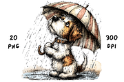 Whimsical Rainy Dog Clipart, an Animal Illustration by GiraffeCreative (Thumbnail 17 of 20)