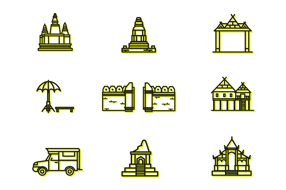 Thailand landmark icon set, an Outline Icon by mathoyy (Photo 2 of 3)