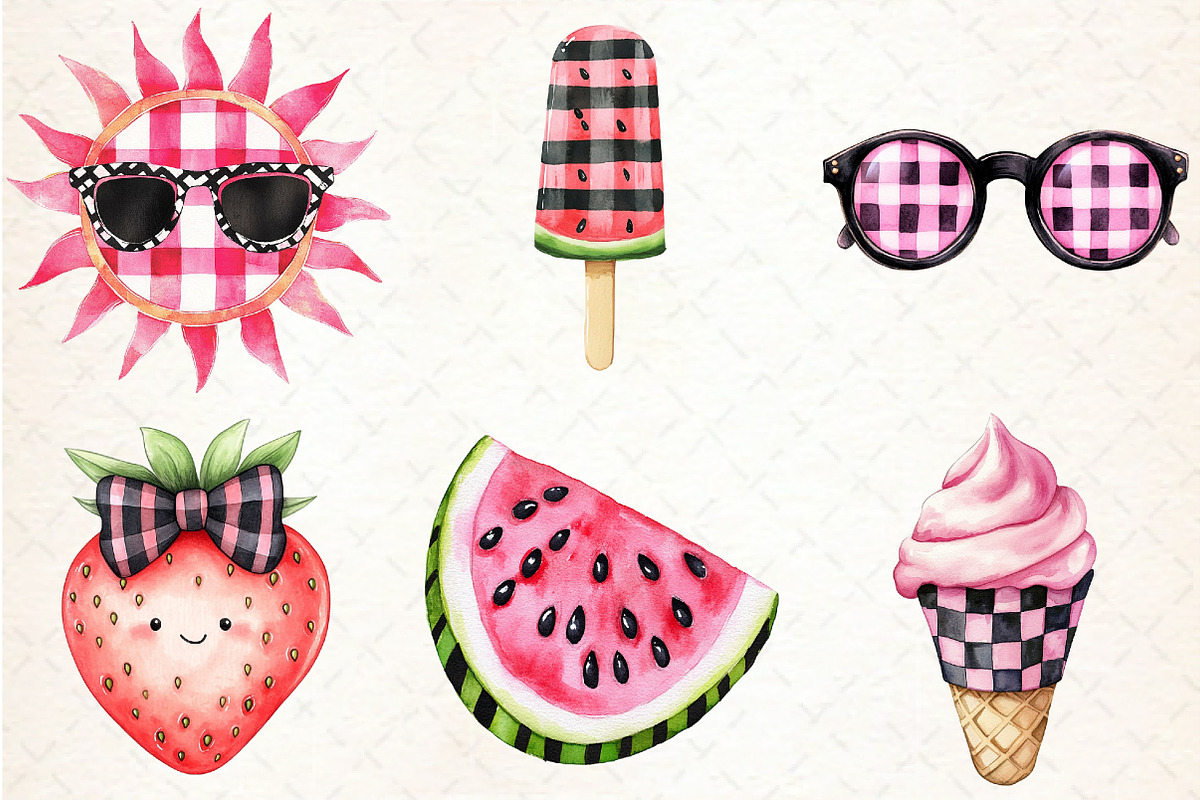 Black and Pink Gingham Summer Clipar, an Illustration by Libby Wishes (Photo 4 of 7)