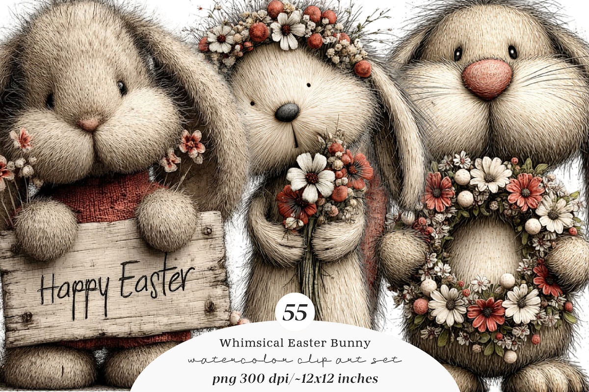 Whimsical Easter Bunny Clipart, an Illustration by SinaCreation (Photo 1 of 11)