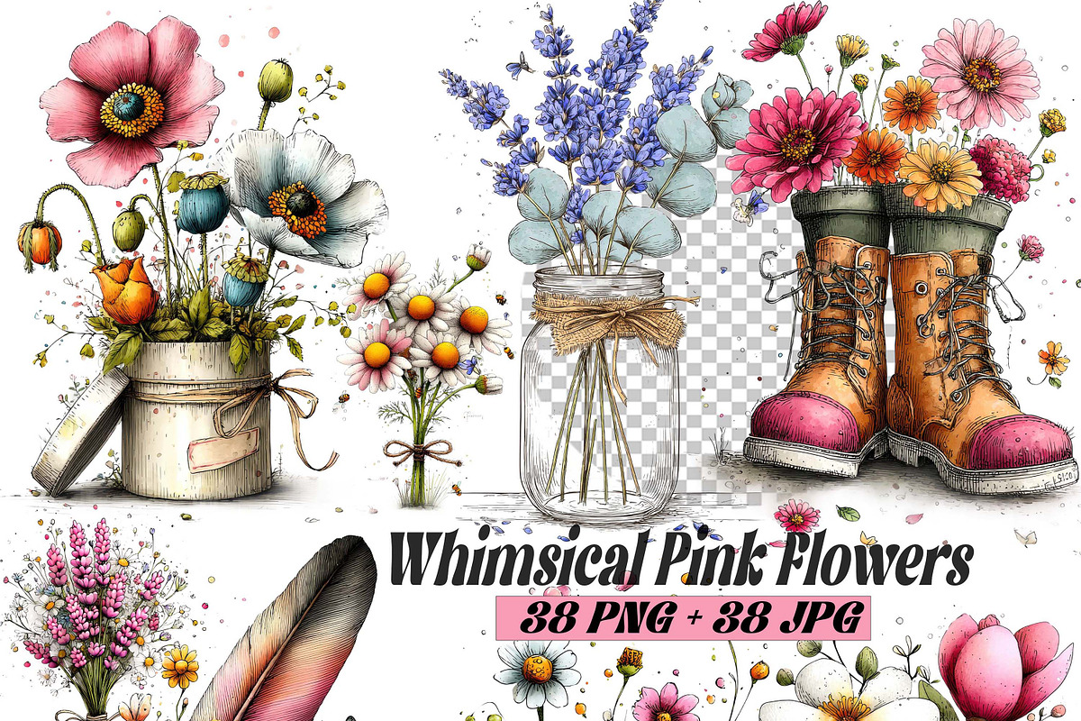 Whimsical Spring Flowers ClipartS, a Graphic by one-touch (Photo 1 of 18)