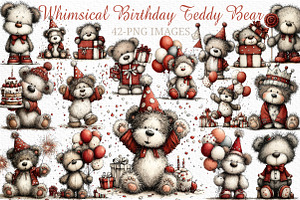 Whimsical Birthday Teddy Bear Clipar, an Illustration by Craft Nest