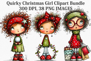 Quirky Christmas Girl Clipart Bundle, an Illustration by Canvas Craft