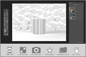 Mug With Heart Background Mockup PSD