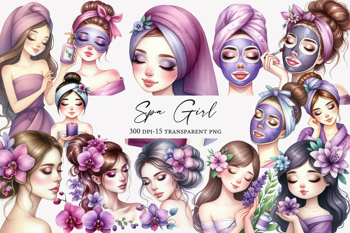 Watercolor Spa Girl Clipart, an Illustration by Designworld (Photo 1 of 4)