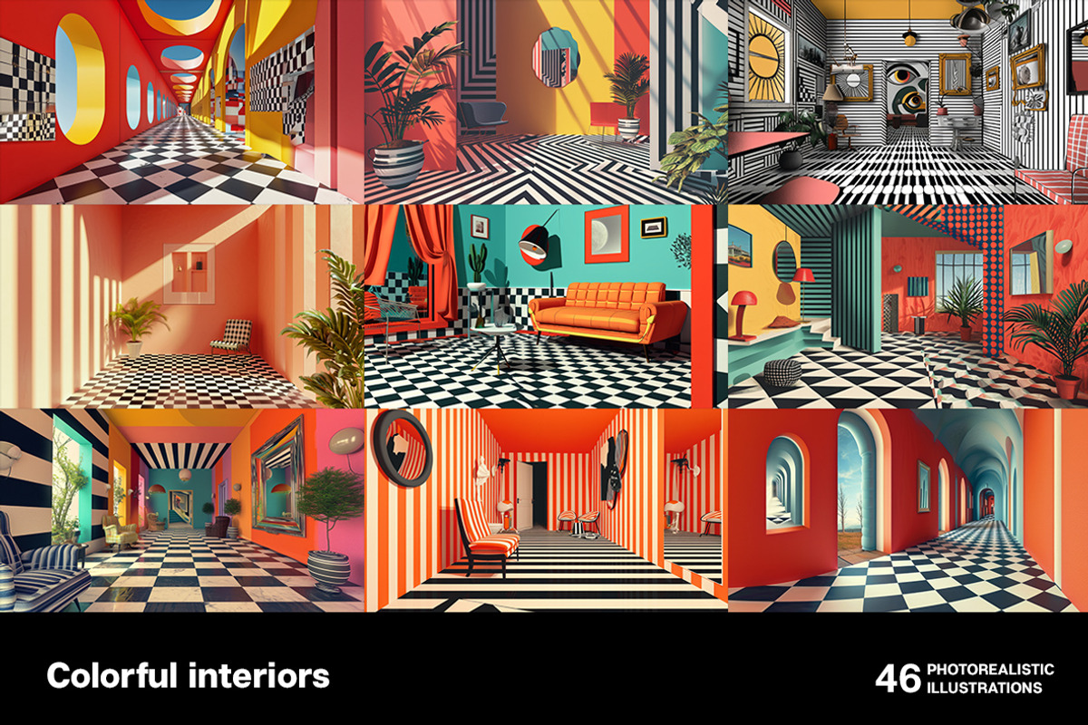 Colorful interiors. 46 images, a Decorative Illustration by Handmadefont (Photo 2 of 11)