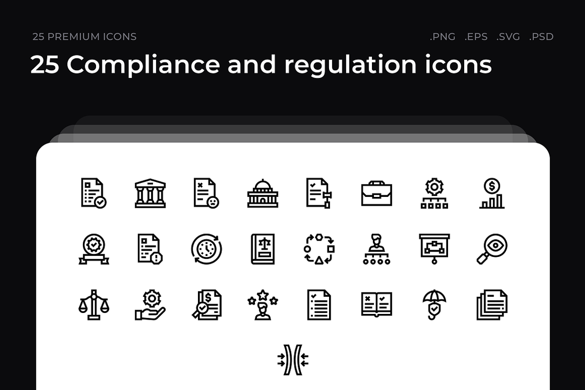 25 Compliance and regulation icons, an Outline Icon by Wencory