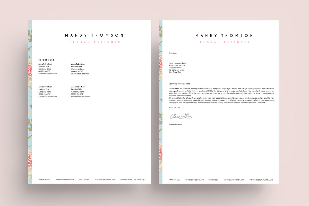 creative resume template word floral, a Resume Template by PinkJellyfish (Photo 4 of 5)