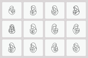 Mother baby line art logo set, an Outline Icon by Vectorium Studio
