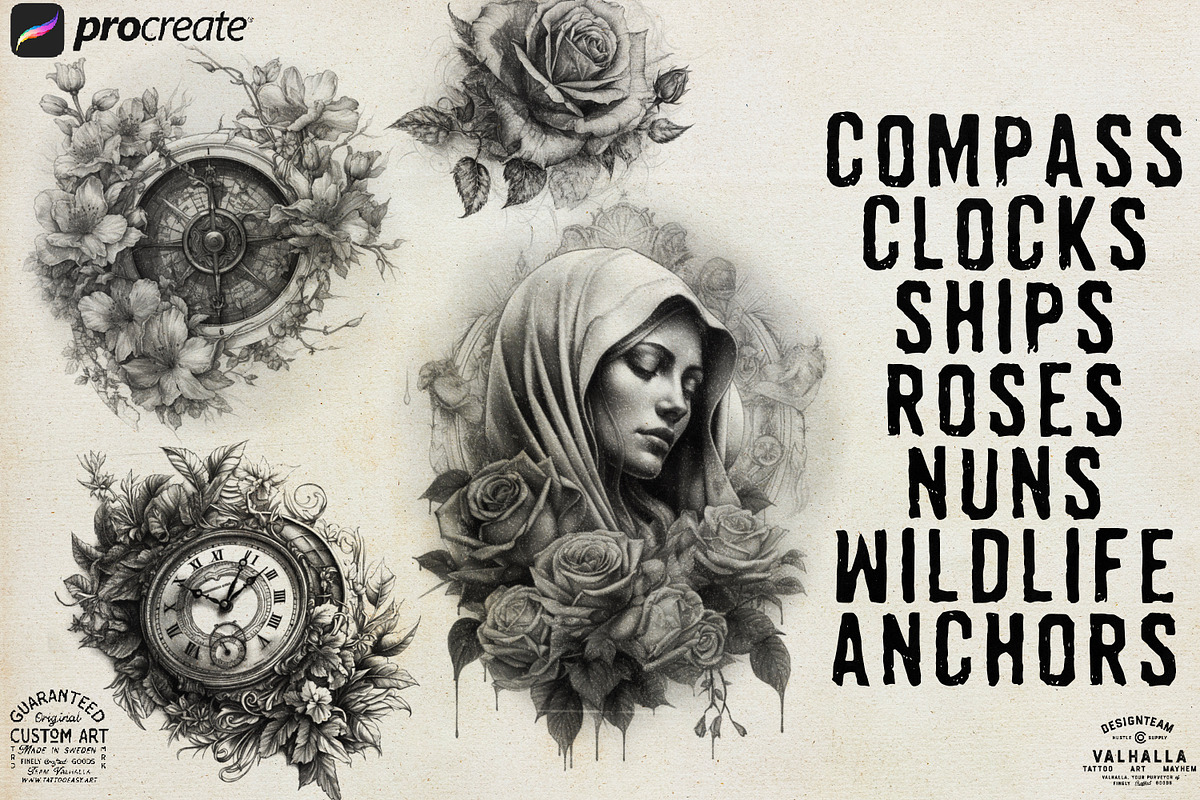 Procreate / Fine Art tattoo flash, a Brush Add-On by Studio.Valhalla (Photo 2 of 4)