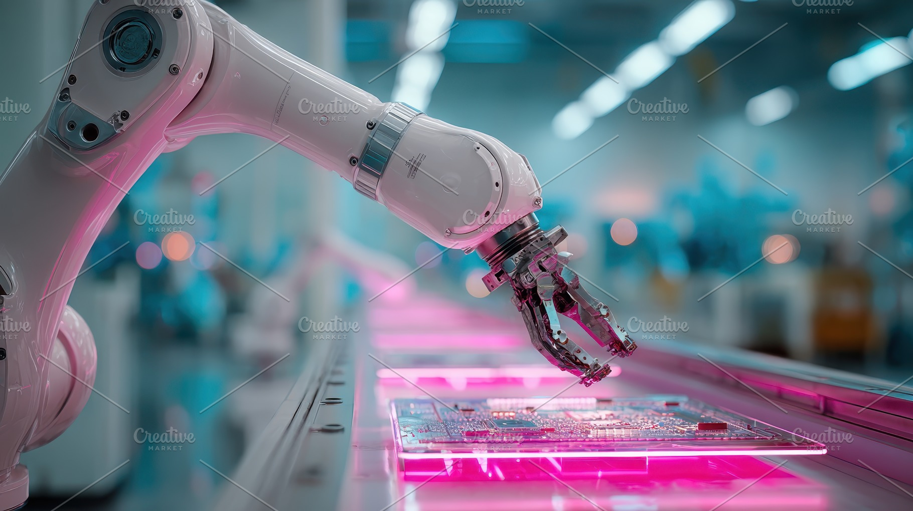 Robotic Arm Assembling Circuit Board, a Photo by Pixeness Studio