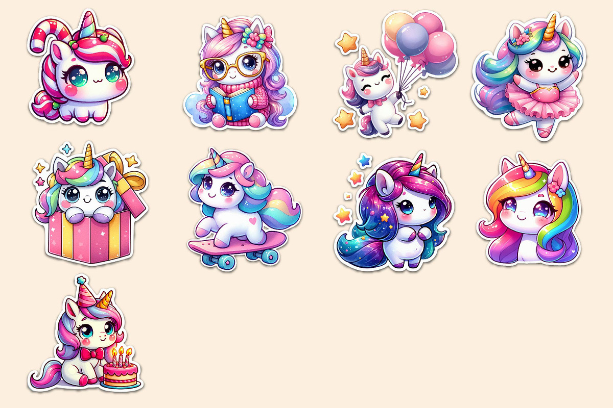 Kawaii Unicorn Stickers Clipart, an Illustration by Dream Creation (Photo 4 of 4)