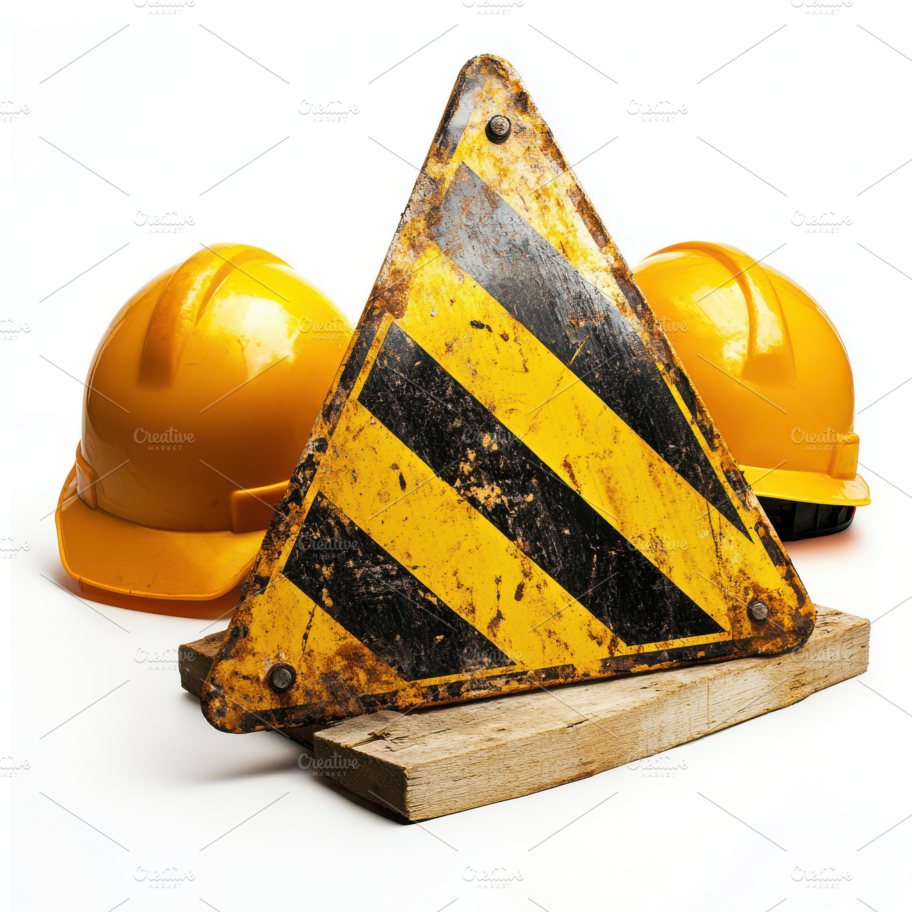 Rusty warning sign with yellow hard, an Abstract Photo by Pixeness Studio