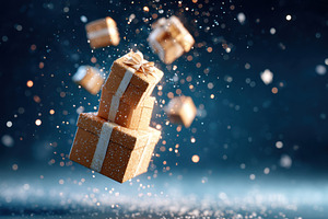 Floating festive gift boxes with sparkles, a Holiday Photo by AlyaAnd