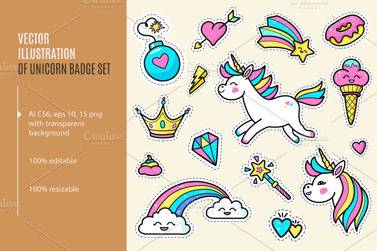Unicorn badge set. Unicorn patches., a Graphic by Cheremuha