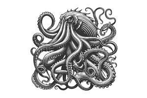 Octopus Kraken Creature with, an Animal Illustration by AlexArt