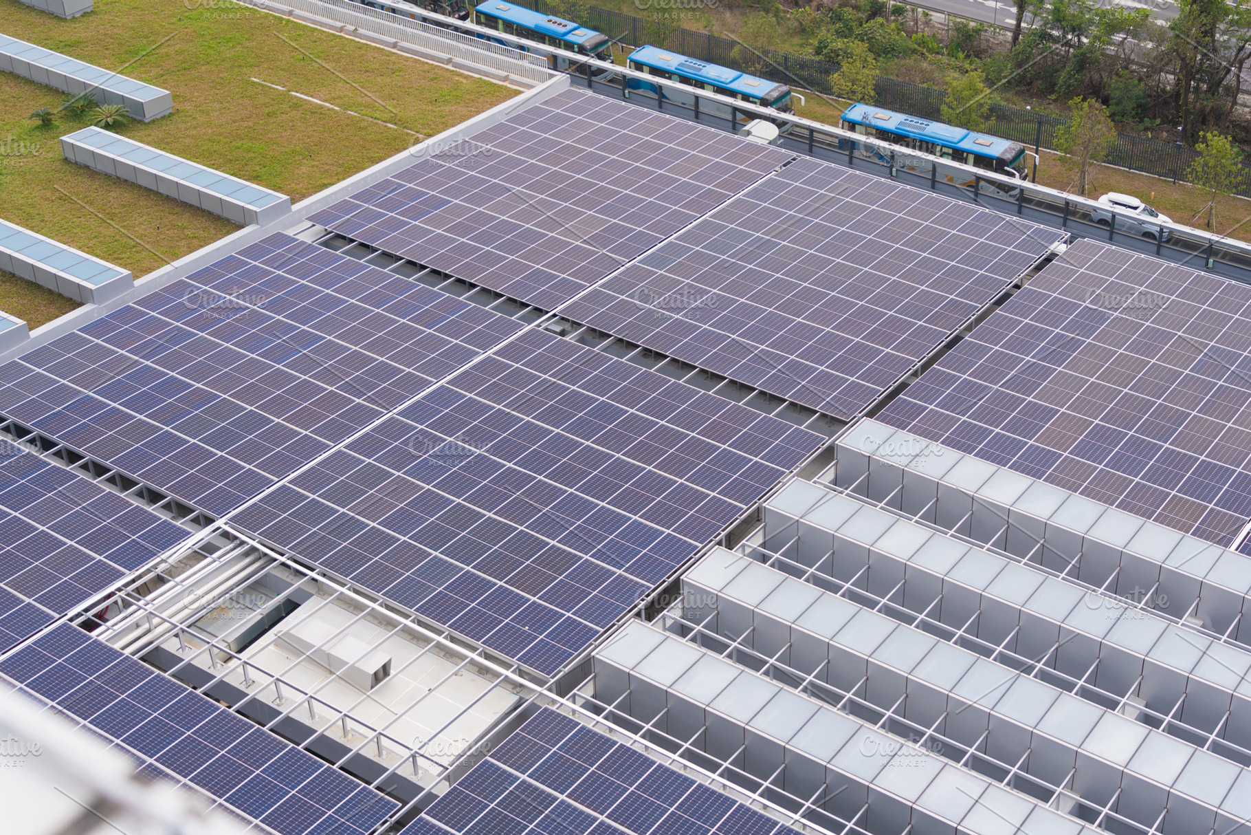 Close up of Solar cell farm power plant eco technology.landscape, a Technology Photo by Casanowe-studio