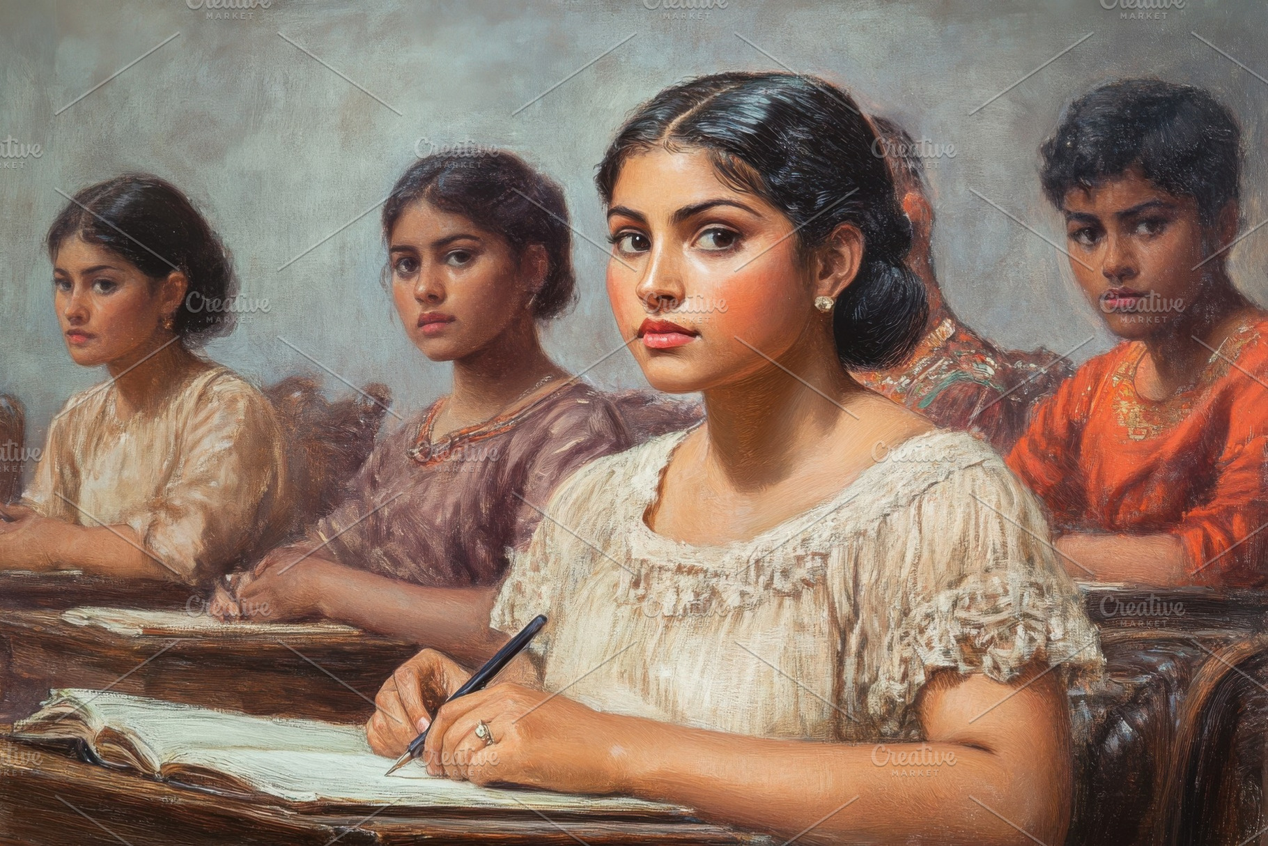 Female Latin students engaged in stu, a Photo by Iftikhar Alam