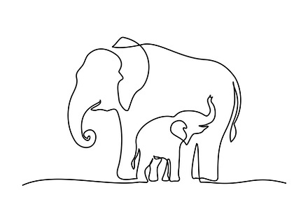 Elephant mother with baby cub, an Animal Illustration by Valenty